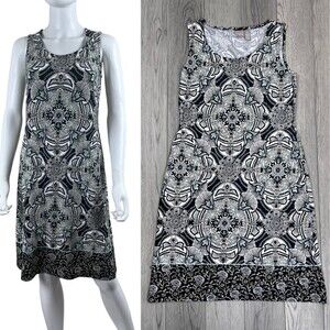 Chicos Size S Pullover Sleeveless Abstract Floral Mini Shift Dress Relaxed Fit